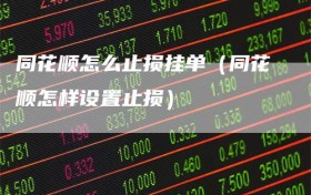 同花顺怎么止损挂单（同花顺怎样设置止损）
